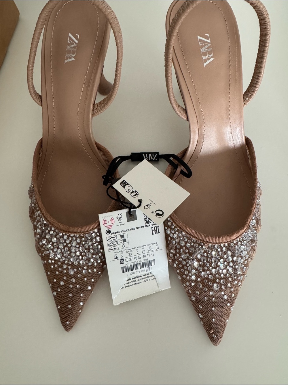 Zara Blush Beaded Pointed Slingback Heels
